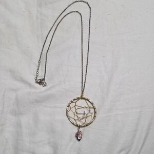 Elegant Gold Dreamcatcher Necklace with Crystal Pendant